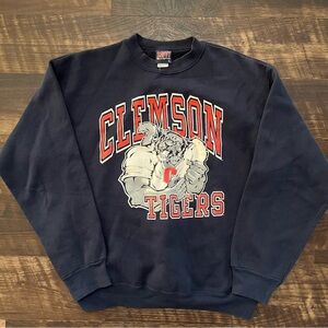 Vintage 90s Clemson tigers puff print navy blue crewneck collegiate sweatshirt L